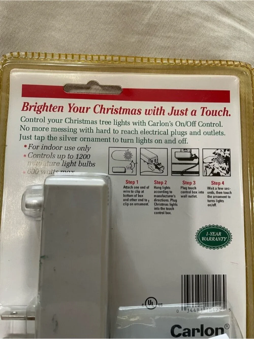 Carlon Christmas Tree Lights On/Off Control - silver Snowflake Ornament